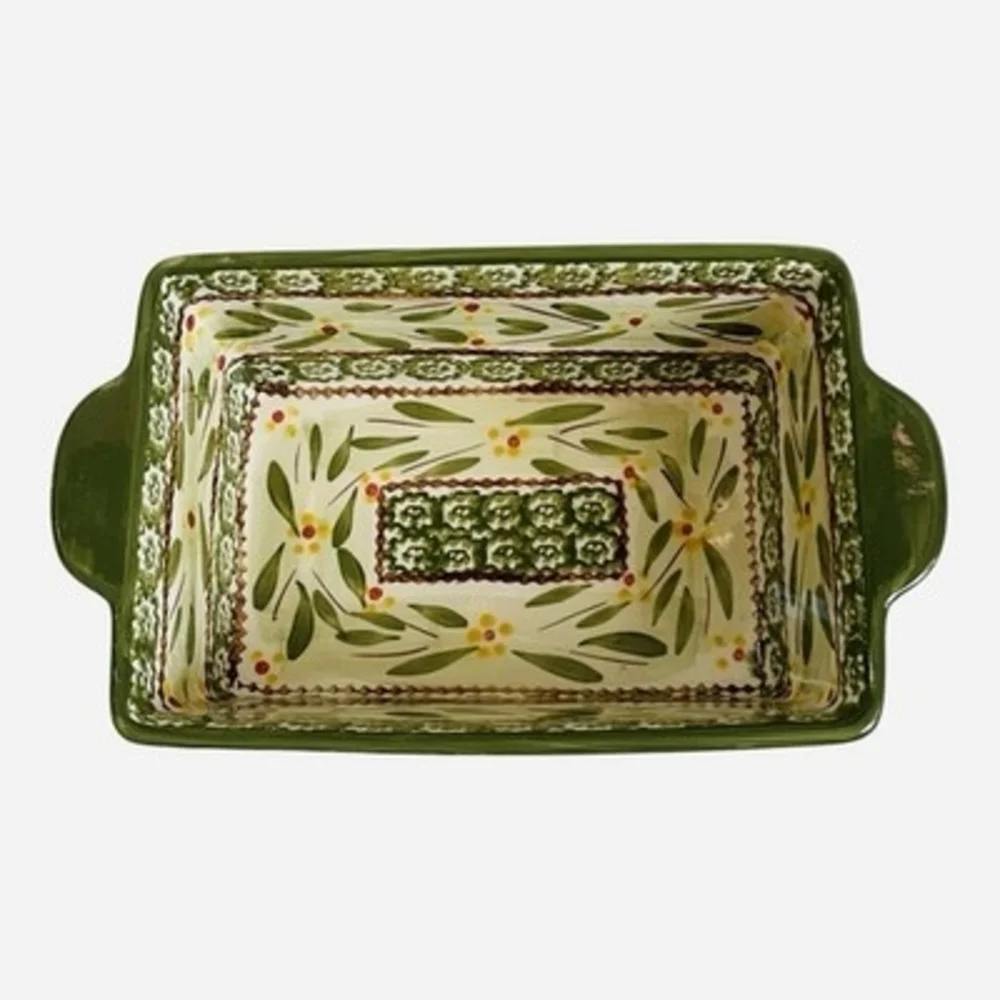 Vintage Temp-tations by Tara Old World Green Ceramic 1.5 QT Baker EXC